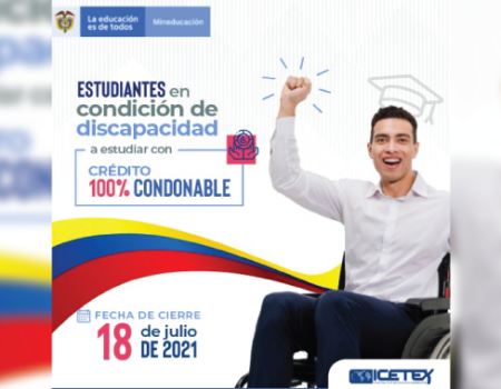 Colombianos en condición de discapacidad podrán cursar sus estudios de pregrado con crédito totalmente condonable