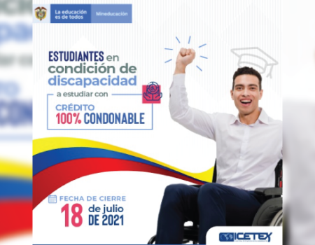 Colombianos en condición de discapacidad podrán cursar sus estudios de pregrado con crédito totalmente condonable